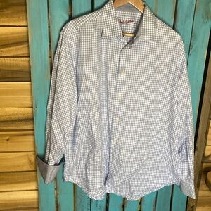 Robert Graham light blue and white houndstooth button up shirt size XL
